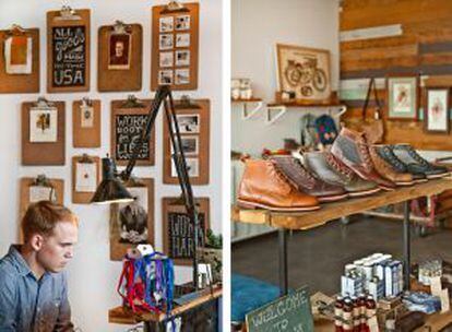 Dos imágenes del taller y la tienda de zapatos Helm.
