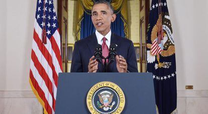 Obama pronuncia su discurso en la Casa Blanca.