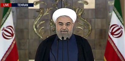 El presidente iraní, Hassan Rohaní, durante su discurso televisado.