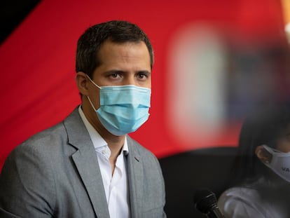 Juan Guaidó, durante una rueda de prensa, el 26 de mayo de 2021, en Caracas (Venezuela).