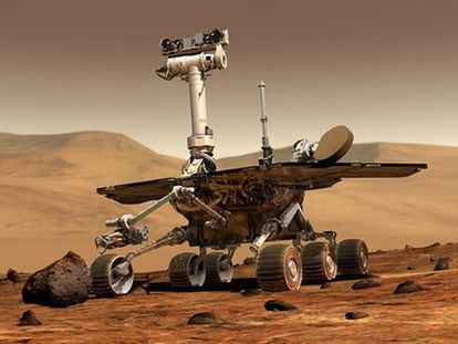 Ilustración del robot 'Spirit' en la superficie de Marte