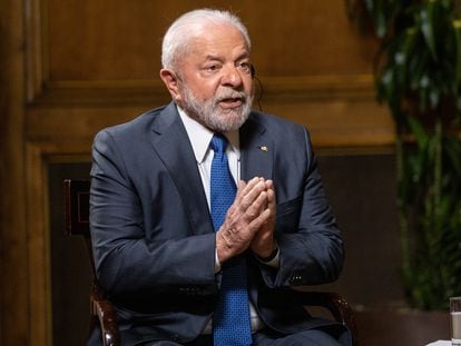 El presidente de Brasil, Lula da Silva, el miércoles durante la entrevista con EL PAÍS en Madrid.
