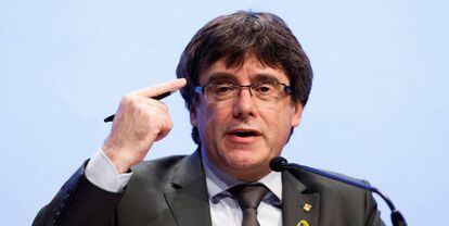 Carles Puigdemont, durante una conferencia en Ginebra, Suiza. 