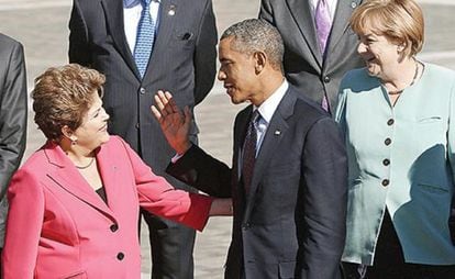 Los presidentes Dolma Rousseff, Barack Obama y Angela Merkel, en la cumbre del G-20-