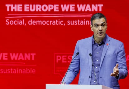 Pedro Sánchez, durante su intervención Roma este sábado.