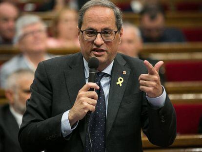 El presidente catalán, Quim Torra, en el Parlament.
 