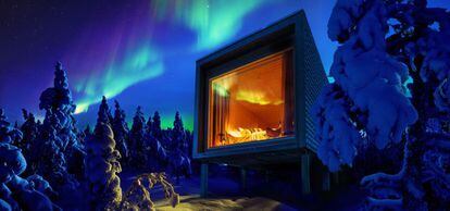 Espectaculares vistas desde una suite del Artic Tree Hotel, en Laponia. 