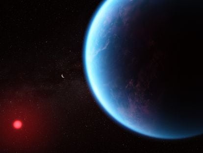 Recreación artística del exoplaneta K2-18 b, basándose en los datos del 'James Webb'.