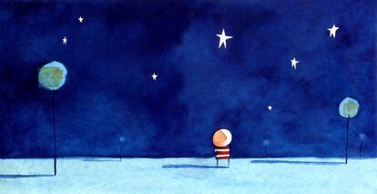 Imagen del interior del álbum ilustrado 'Cómo atrapar una estrella'. Es el primer debut de Oliver Jeffers.