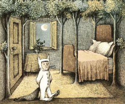 Sam, en su habitación. Ilustración de Maurice Sendak