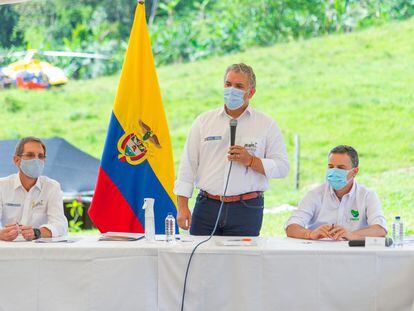 El presidente de Colombia, Iván Duque, en Llano Grande.
