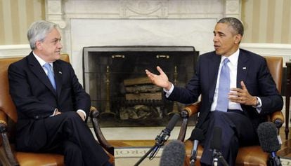 El presidente de EE UU, Barack Obama junto a su hom&oacute;logo chileno, Sebasti&aacute;n Pi&ntilde;era, en el Despacho Oval. 
