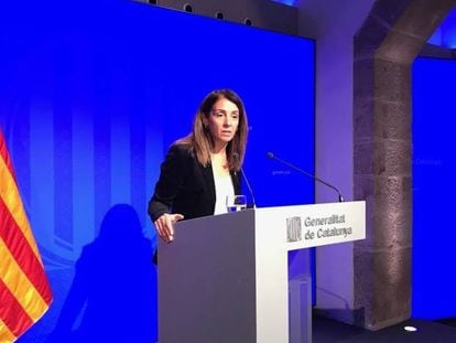 La consejera de Presidencia de la Generalitat, Meritxell Budó, este martes. En vídeo, el Gobierno catalán suspende todos sus actos oficiales.