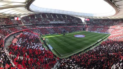 El Wanda Metropolitano, lleno, antes de un partido del Atlético de Madrid de LaLiga Santander.