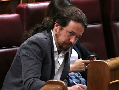 Pablo Iglesias, el pasado miércoles en el Congreso. En vídeo, declaraciones de Ione Belarra, portavoz de Unidas Podemos, este viernes.