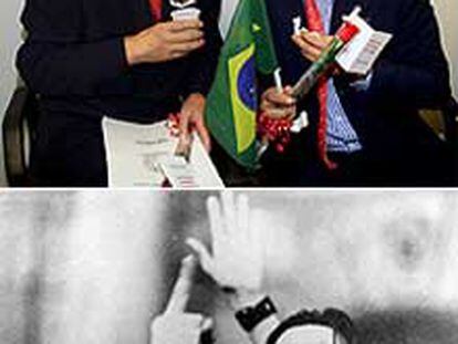 Arriba, José Dirceo (izquierda) charla con Lula. Abajo, en una imagen de los años sesenta durante una protesta política. PLANAO MEDIO - ESCENA
