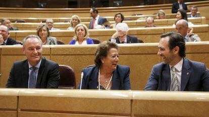 Alberto Fabra, Rita Barberá y José Ramón Bauzá (PP) en el Senado.