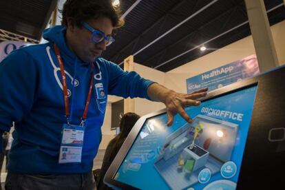 Estand de l'empresa Health App, al Mobile World Congress.