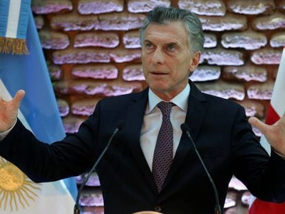 El presidente Mauricio Macri, durante un discurso en la Casa Rosada el 18 de marzo.