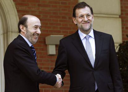 Rajoy y Rubalcaba, esta mañana en La Moncloa.
