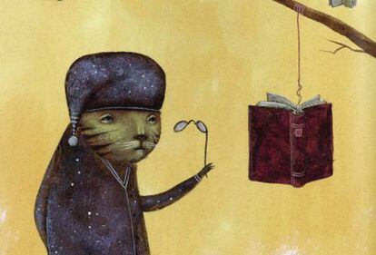 Detalle de una ilustración de Miguel Ángel Díez para la obra 'El secreto del oso hormiguero', de Beatriz Osés en Kalandraka.