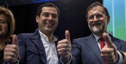 El candidato del PP, Juan Manuel Moreno, y Rajoy, en un acto en Málaga.