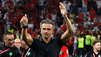 El seleccionador español, Luis Enrique, durante el partido entre España y Marruecos en Qatar.