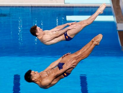 Adrian Abadia y Nicolas Garcia Boissier este domingo en el Mundial de Natación.