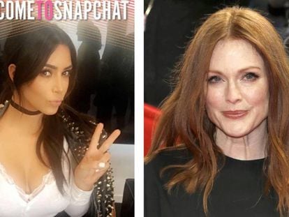 A la izquierda, Kim Kardashian utilizando su filtro; a la derecha, la actriz Julianne Moore.