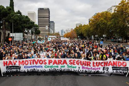 Manifestación en Madrid contra el desmantelamiento de la atención primaria, el 13 de noviembre. 
