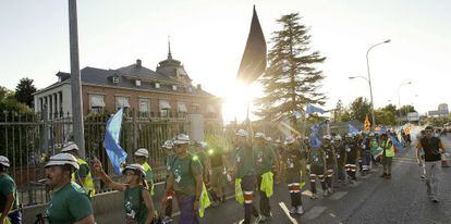Los mineros ante el palacio de La Moncloa, donde pitaron a Mariano Rajoy.