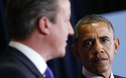 El presidente Obama durante su rueda de prensa con David Cameron.