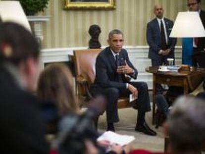 El presidente estadounidense, Barack Obama, dando una rueda de prensa en la Casa Blanca.