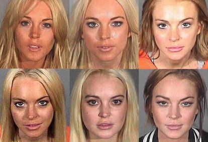 Montaje que muestra la evolución de las diversas fotos policiales de Lindsay Lohan, tomadas entre 2007 y 2013.