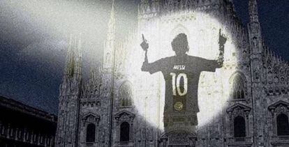 Silueta de Messi proyectada sobre el Duomo de Milán.