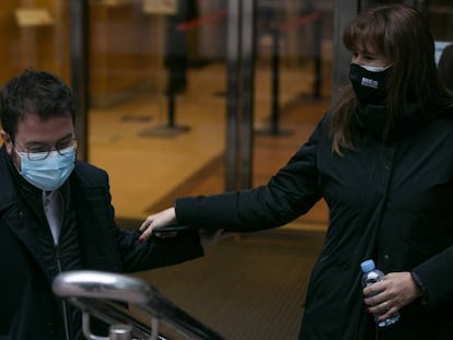 Pere Aragonès y Laura Borràs, el pasado febrero en Barcelona.