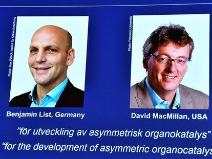 Los científicos David W.C. McMillan y Benjamin List son los ganadores del Premio Nobel de Química por el desarrollo de una herramienta para la construcción de moléculas, la organocatálisis, según ha anunciado la Academia Sueca de Ciencias en Estocolmo.