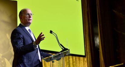 Larry Fink, presidente de BlackRock, durante una intervención en Nueva York en noviembre de 2018