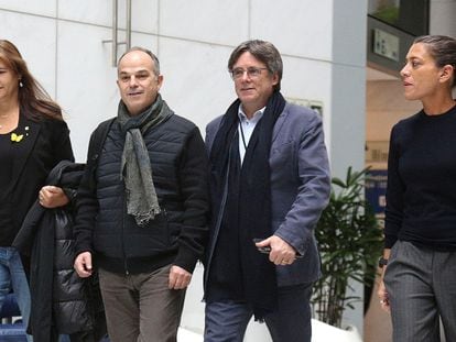 Laura Borràs, presidenta de Junts, Jordi Turull, secretario general del partido, Carles Puigdemont y Míriam Nogueras, portavoz de JxCat en el Congreso.