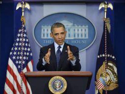 El presidente estadounidense Barack Obama durante una rueda de prensa celebrada en la Casa Blanca, Washington, Estados Unidos. EFE/Archivo