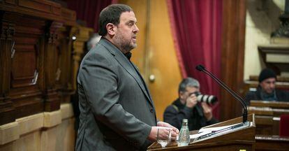 Intervencion del consejero de economia y hacienda, Oriol Junqueras en el Parlament.