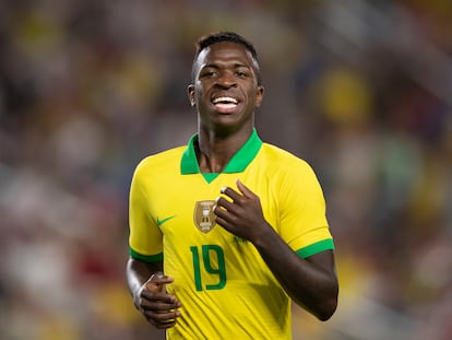 Vinicius durante un partido con la selección de Brasil, en 2020.