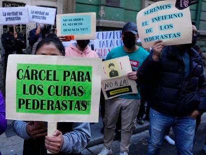 Protestas en La Paz esta semana por el escándalo de la pederastia en la Iglesia de Bolivia.