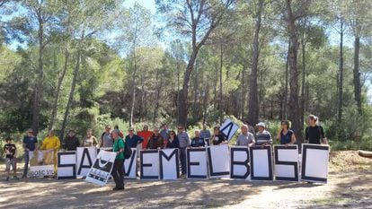 Protesta de ecologistas ante el pinar amenazado por un plan urbano en Oropesa.