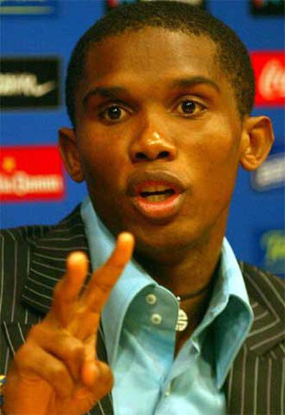 Eto&#39;o, durante una rueda de prensa el pasado miércoles.