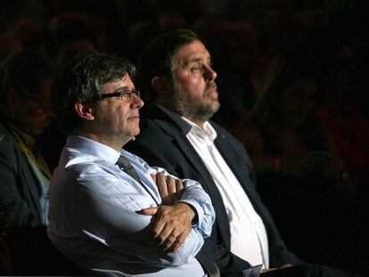 Carles Puigdemont y Oriol Junqueras en Tarragona.