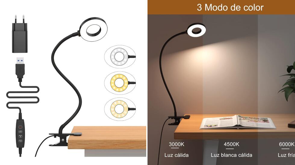 Esta lámpara de lectura se puede modular en diez niveles de brillo.