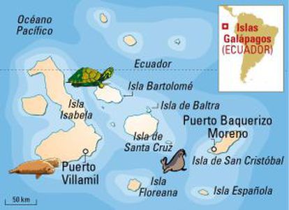 Mapa de las islas Galápagos, en Ecuador.
