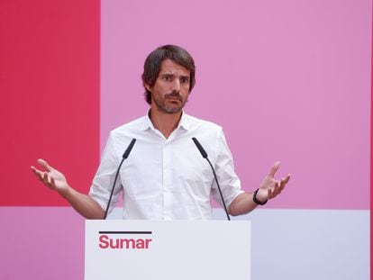 El portavoz de Sumar, Ernest Urtasun, el lunes en la sede de la formación, en Madrid.