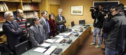 Representantes de asociaciones de jueces y fiscales, durante la rueda de prensa en la que anunciaron la huelga.